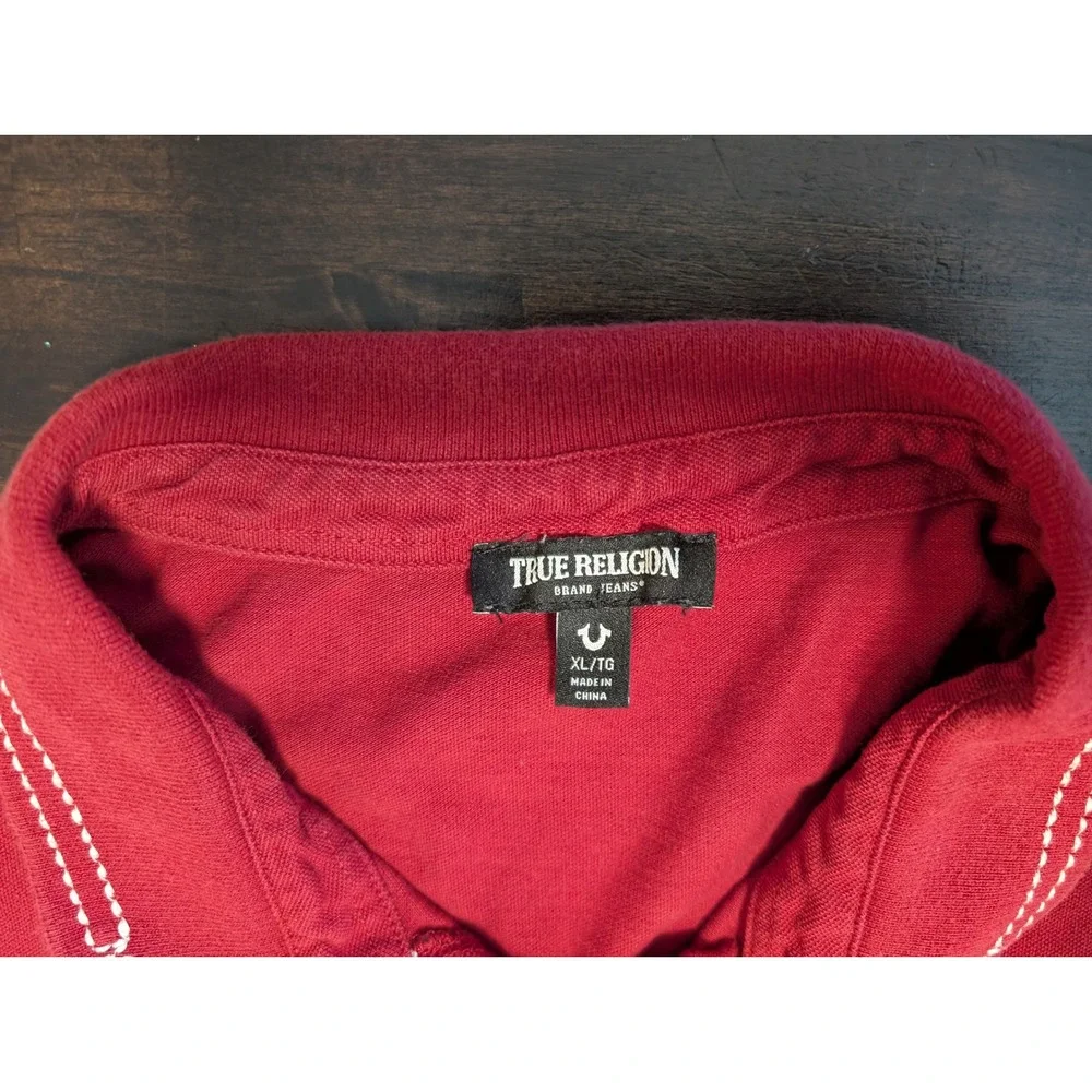 Lot of 2 True Religion Men's Polo Shirts XL Black Red Contrast Stitch Graphic